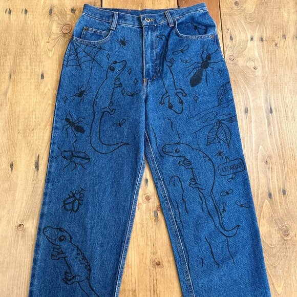 Vintage Pace Jeans Girls Husky 14 Lizards Flowers Artist - Picture 7 of 10